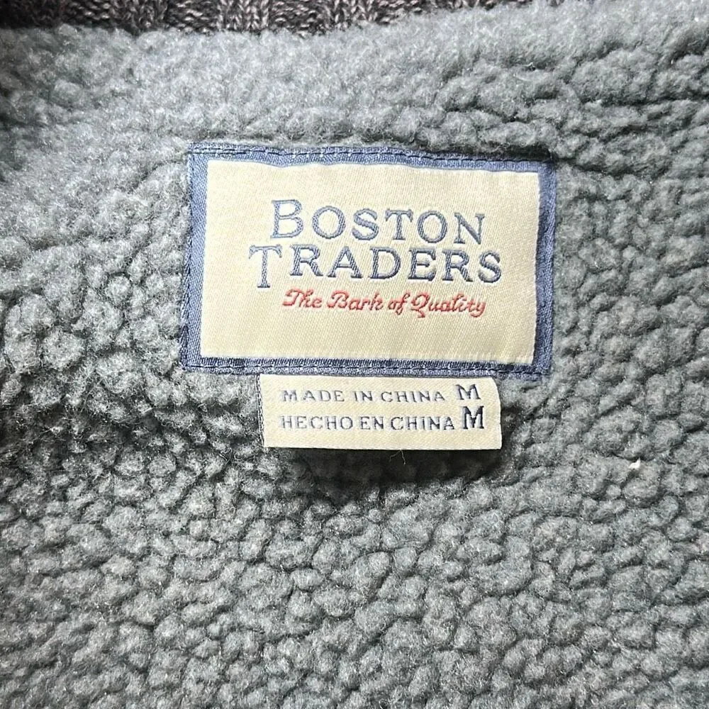Boston Traders Sweater Mens Medium Full‎ Zip Cable Knit Sherpa Lined Gray Jacket
